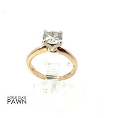 14K Yellow Gold Lab Grown Diamond Solitaire Ring .90 Ct. Size 4.25 2.1 grams